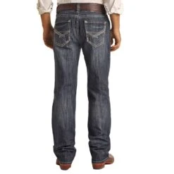Rock N Roll Cowboy Men's Double Barrel Straight Dark Vintage Jean