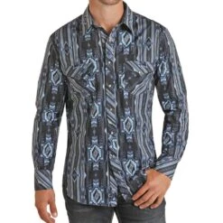 Rock N Roll Cowboy Men's Long Sleeve Aztec Snap