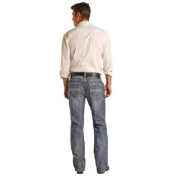 Rock N Roll Cowboy Two Tone Embroidered Double Barrel Jeans