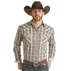 Rock N Roll Cowboy Men's Plaid Long Sleeve Snap Shirt