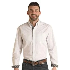 Rock N Roll Cowboy Men's Stripe Fancy Long Sleeve Button Down