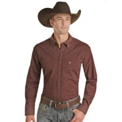Rock N Roll Cowboy Burgundy Geo Print Button-Down Shirt