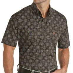 Rock N Roll Cowboy Black Medallion Print Button Down