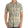 Rock N Roll Cowboy Aqua Aztec Snap Shirt