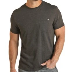 Rock N Roll Cowboy Charcoal Crewneck Pocket Tee