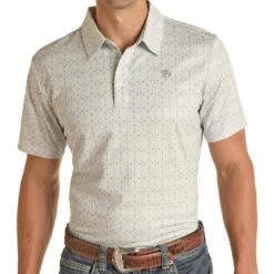 Rock N Roll Cowboy White Printed Polo
