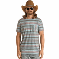 Rock & Roll Cowboy Unisex Turquoise Striped T-Shirt RRMT21RZMP-87