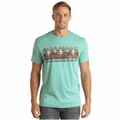 Rock & Roll Cowboy Men's Western Turquoise Graphic T-Shirt RRMT21RZME-86