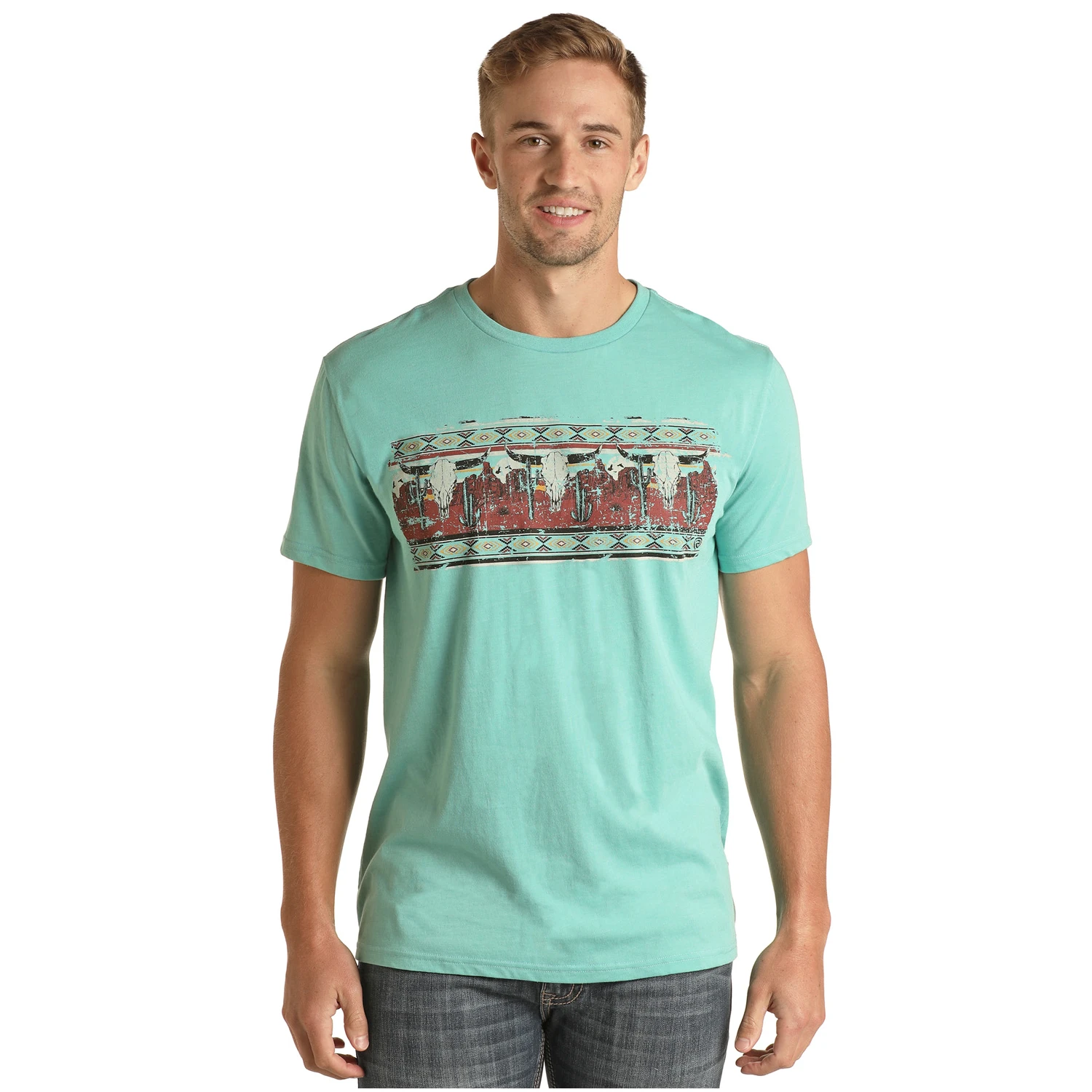 Rock & Roll Cowboy Men's Western Turquoise Graphic T-Shirt RRMT21RZME-86 1 Rock & Roll Cowboy Men's Western Turquoise Graphic T-Shirt RRMT21RZME-86