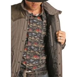 Rock & Roll Cowboy Men's Performance Nylon & Corduroy Grey Vest 98-1109 -Cowboy Deals Store 98 1109 B