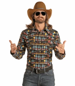 Rock & Roll Cowboy Men's Black Scenic Snap Shirt RRMSOSRZ82-86