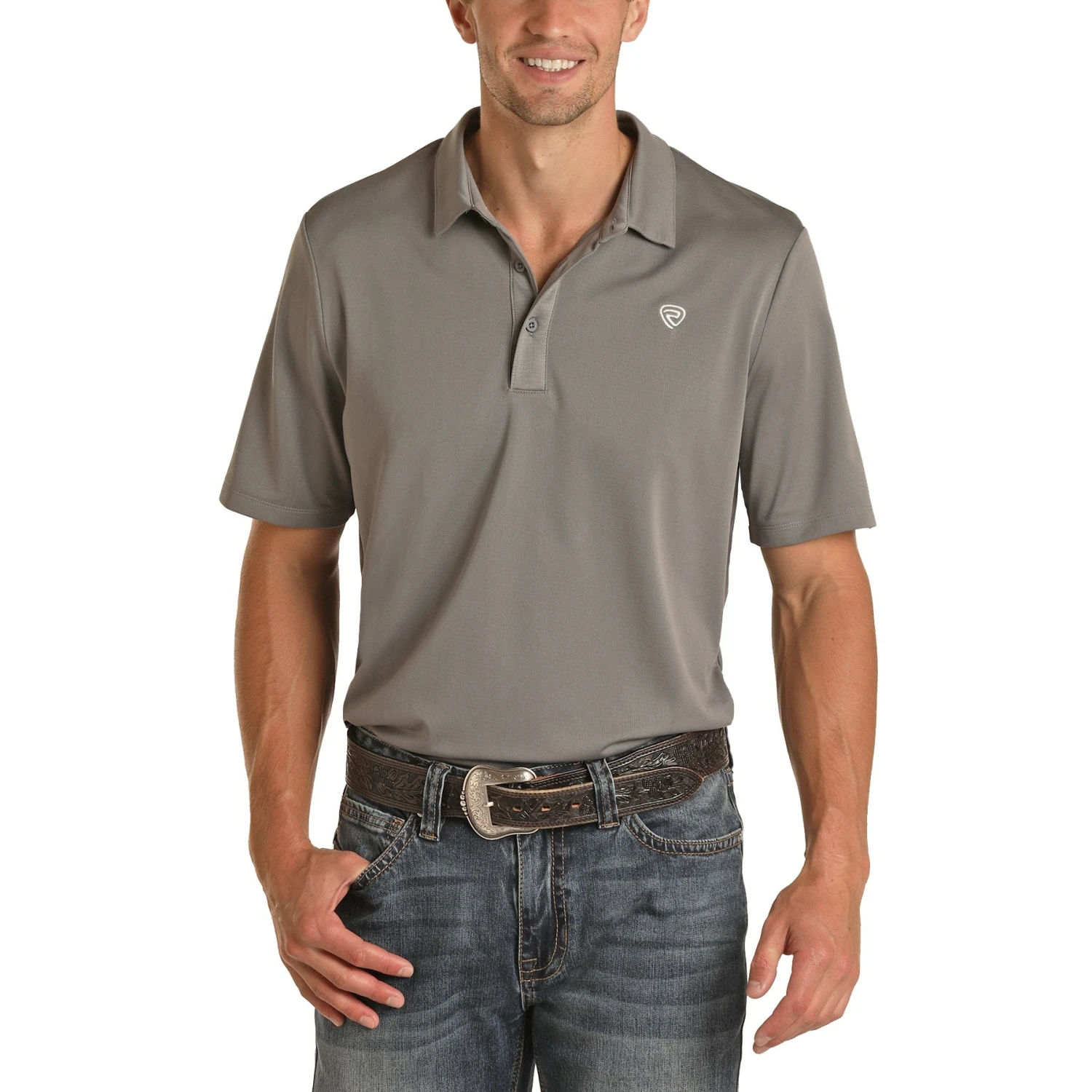 Rock & Roll Cowboy Men's Short Sleeve Grey Polo P9P8016-05 1 Rock & Roll Cowboy Men's Short Sleeve Grey Polo P9P8016-05