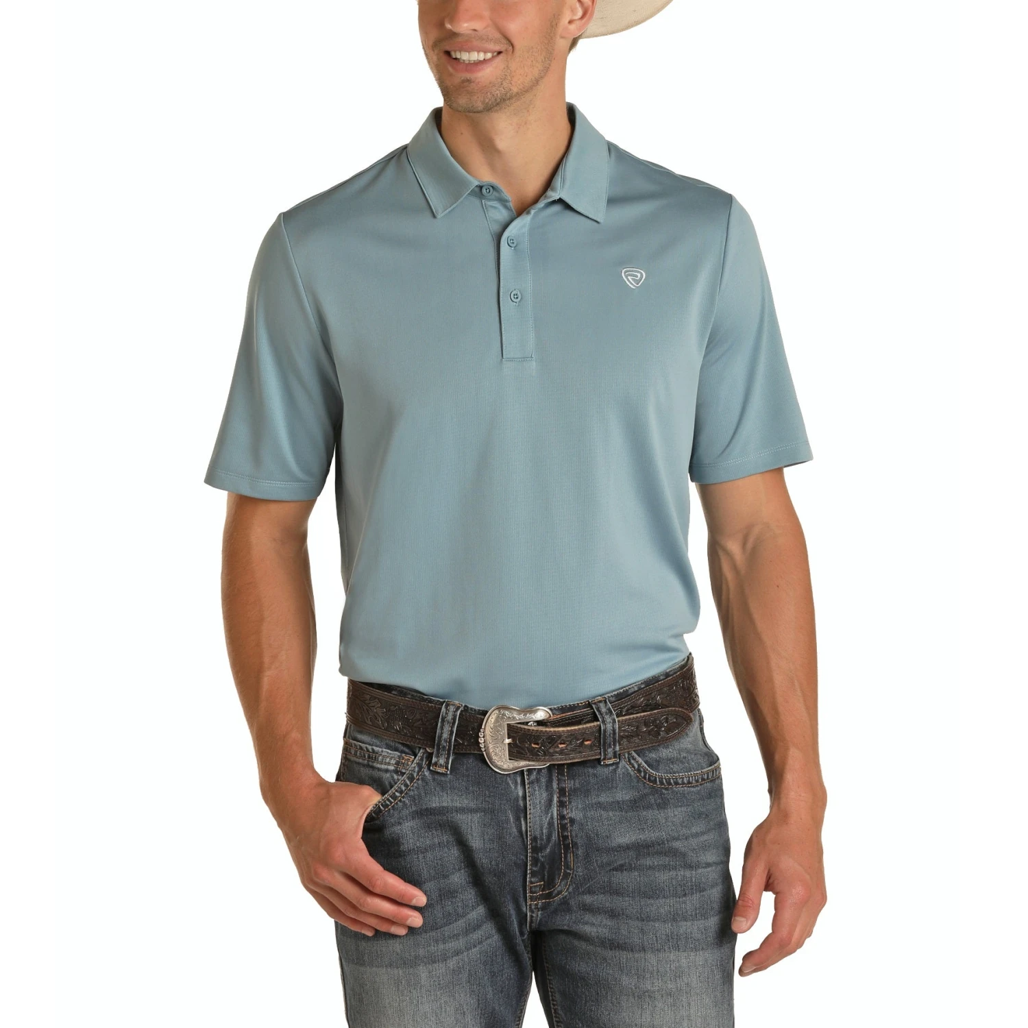 Rock & Roll Cowboy Men's Short Sleeve Sky Blue Polo P9P8017-48 1 Rock & Roll Cowboy Men's Short Sleeve Sky Blue Polo P9P8017-48