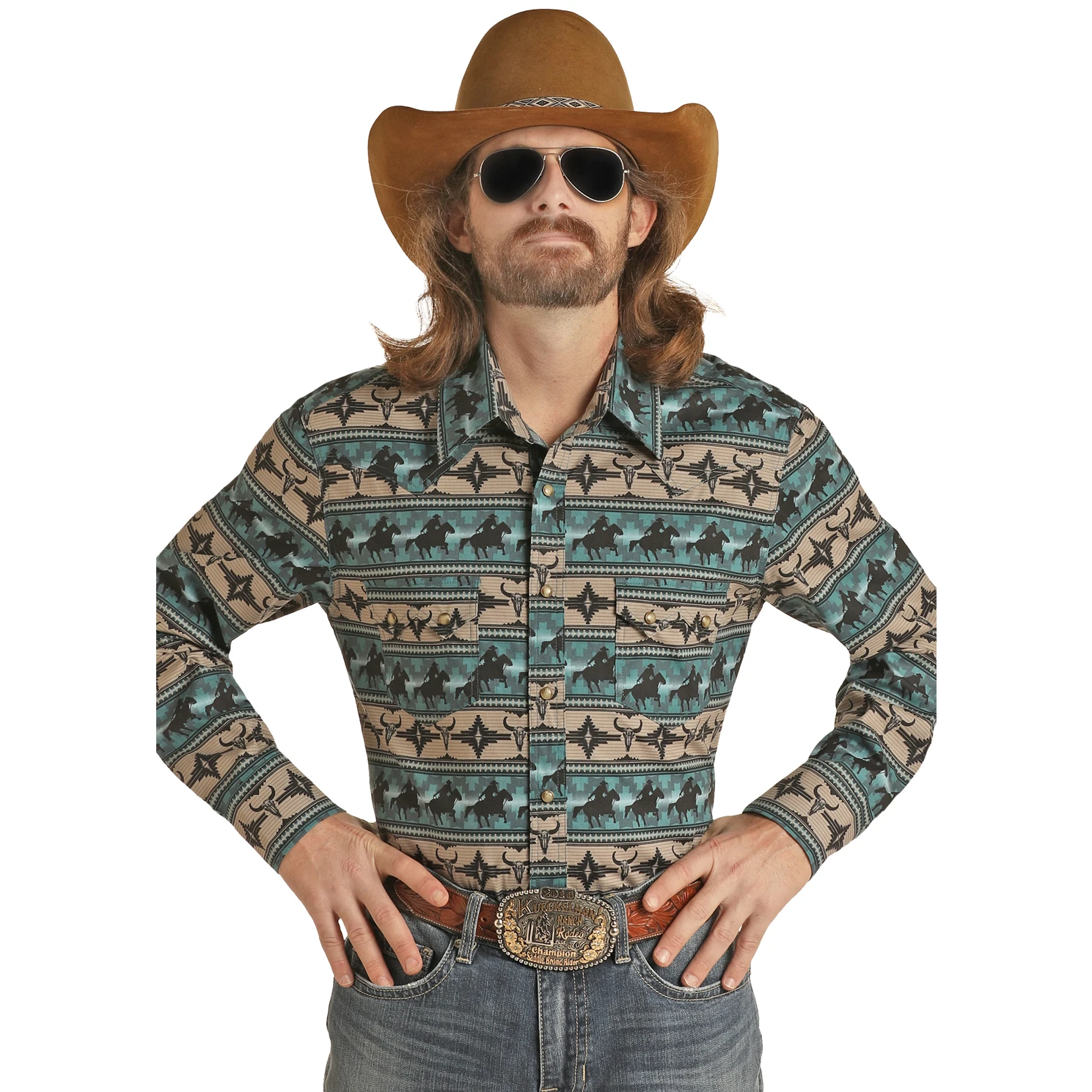 Rock & Roll® Men's Teal Dale Brisby Snap Down Shirt RRMSOSRZ0M-81 1 Rock & Roll® Men's Teal Dale Brisby Snap Down Shirt RRMSOSRZ0M-81