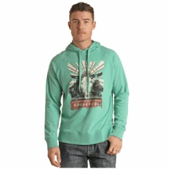 Rock & Roll® Men's Turquoise Bull Skull Graphic Hoodie RRMT94R05Y-86