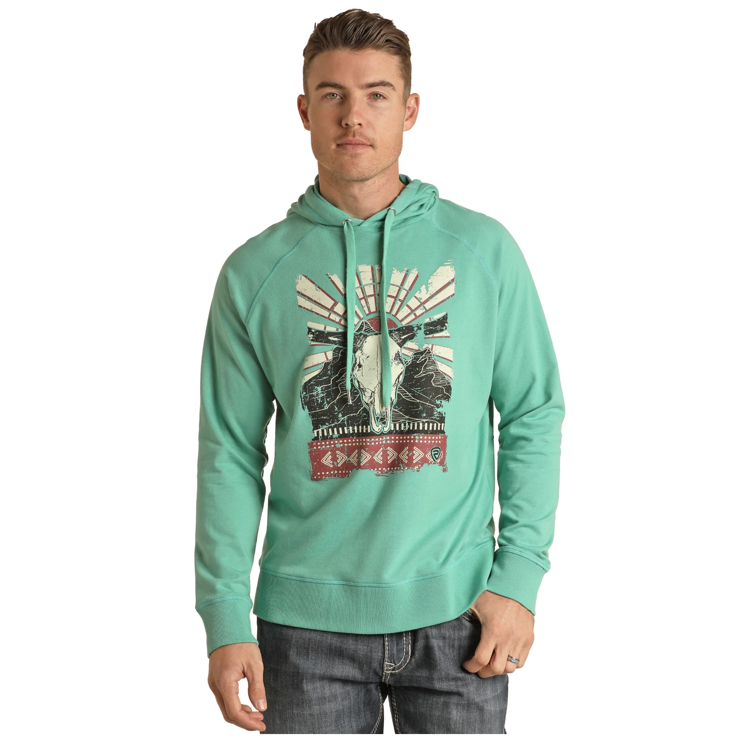 Rock & Roll® Men's Turquoise Bull Skull Graphic Hoodie RRMT94R05Y-86 1 Rock & Roll® Men's Turquoise Bull Skull Graphic Hoodie RRMT94R05Y-86
