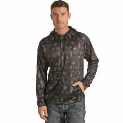 Cowboy Deals Store 5 Rock & Roll Cowboy® Men's Cactus Print Black Hoodie RRMT94R06M-01